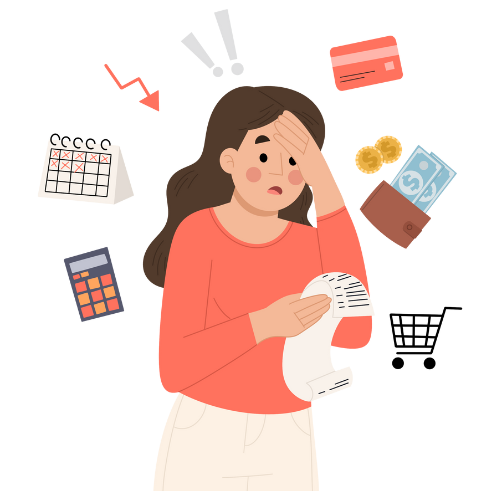display image of a stressed woman looking at her receipt